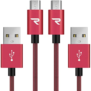 Android Charging cable [2-Pack 1m/3.3ft] RAMPOW 2.4A High Speed Android Charger Quick Charge - LIFETIME WARRANTY - Nylon Braided Micro USB Cables Compatible with Samsung Galaxy, Sony, HTC, Motorola, Kindle, LG and More - Red