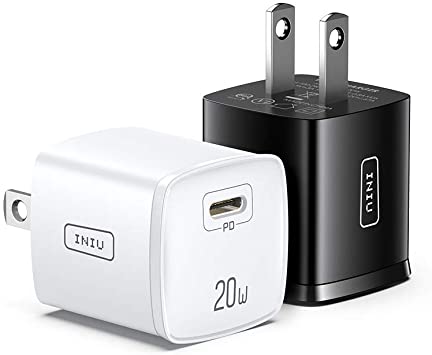 【2 Pack】 INIU USB C Charger, Smallest 20W PD Fast Charge Wall Charger, Quick Charge Power Adapter Plug Compatible with iPhone 12 Mini 11 Pro SE XR XS X 8 Samsung S20 Note 20 iPad AirPods Magsafe etc.