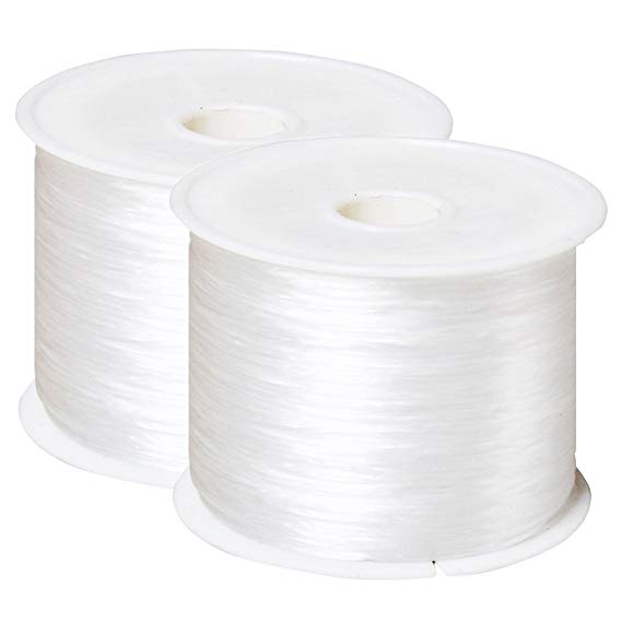 Wode Shop 2 Rolls(60 m/roll) Elastic Stretch, 0.8mm Clear White Polyester Crystal String Cord for Jewelry