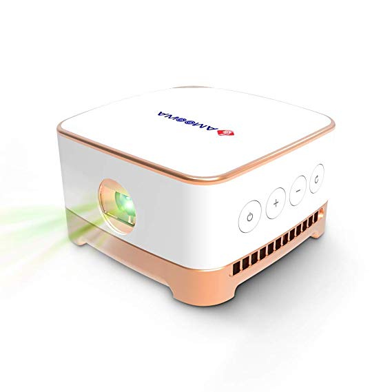 AMOOAW Portable Projector,Mini Projector,Movie Smart 100 ANSI Wi-Fi Bottom Speaker,4-Hour Video Playtime,Pico Projector Connection Android 7.1 & iOS Suitable Outdoor,Indoor,Camping,Smartphone
