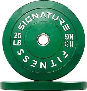 Signature Fitness 2" Olympic Bumper Plate Weight Plates with Steel Hub, Pairs, Sets or Sets with 7FT Olympic Barbell, Multiple Options