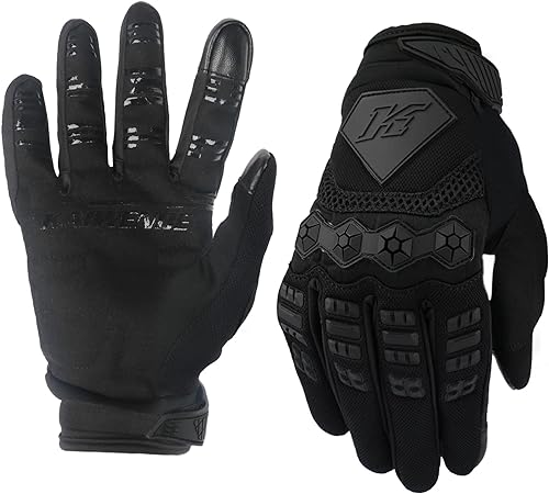 KAIWENDE Men’s Dirt Bike Riding Gloves -Full Finger Touch-Screen Motocross/Motorcycle Gloves for BMX MX ATV MTB Off-Road Riding (Large, Black)