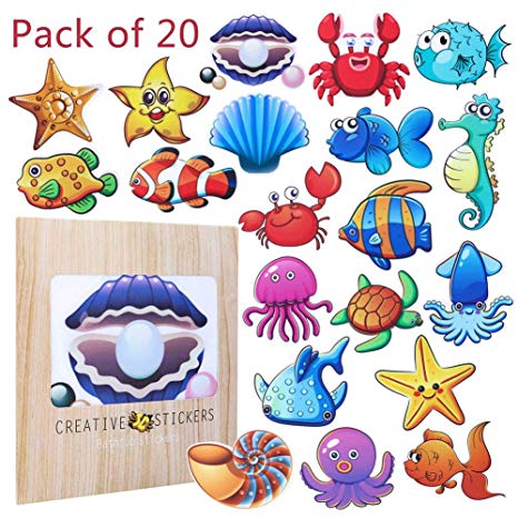AhlsenL 20 PCS Sea Creature Stickers Anti-Slip Bathtub Stickers Adhesive Shower Safety Appliques for Bath Tub and Shower Surfaces Peel and Stick Removable