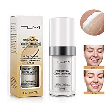 TLM Colour Changing Foundation, Flawless Colour Changing Foundation Makeup Base Nude Face Moisturizing Liquid Cover Concealer for All Skin Types, SPF15, 1 Fl Oz