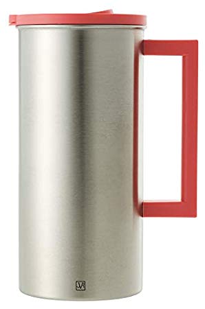 JVR Stainless Steel Water Pitcher with Lid | 1.6-L / 57-oz Thermal Carafe for Water, Coffee, Juice, Ice Tea, Lemonade, Sangria & Milk | BPA-Free, Premium Stainless Steel Pitcher with Handle | Coral