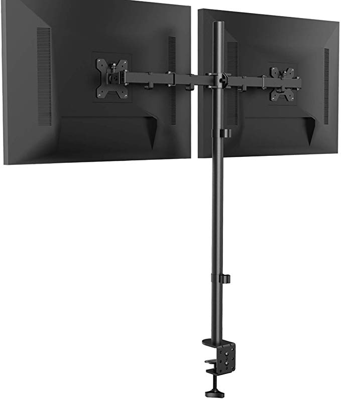 HUANUO Dual Monitor Stand with Extra Tall Pole 39.37 inch, Fully Adjustable Monitor Mount, C Clamp & Grommet Mounting Base, Full Motion Tilt and Swivel Suit for 13 24 27 32 Inch Computer Screen