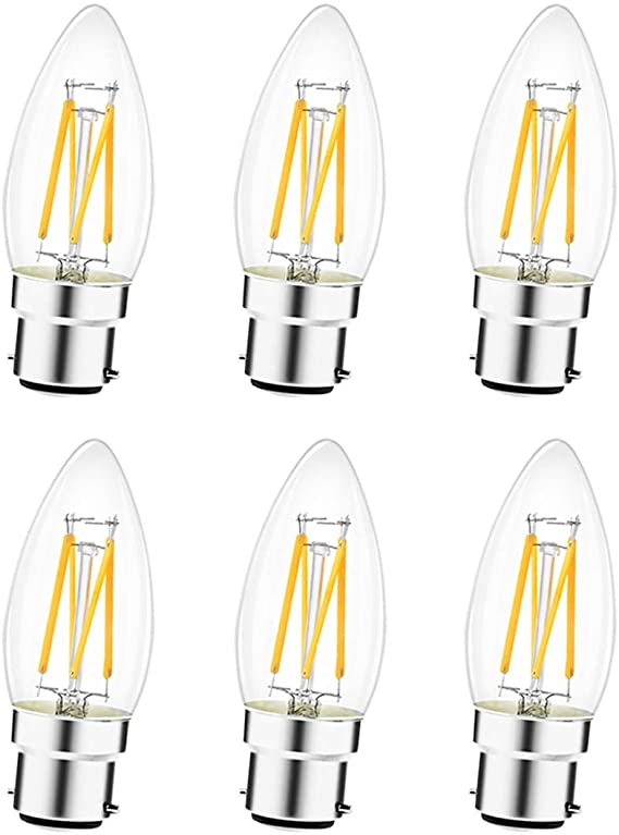 B22 LED Bulb, Light Bulbs Warm Glow 2700K, Energy Saving Light Bulbs Bayonet 4W = 40W, Not Dimmable, Pack of 6