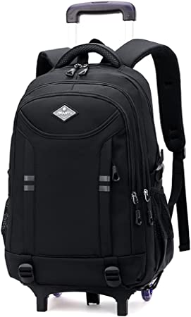 Yookeyo Rolling Backpack for Boys Elementary School Bag with Wheels Travel Trolley Bag 2 wheels & 6 wheels, Black