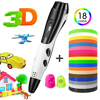 3D Pen, TOPELEK 3D Printing Pen with 18 Color Kid-Safe PLA Filaments, LED Display, USB Charging, 3 Speed Adjustable, Intelligent Drawing Pen, Perfect Gift for Kids & Adults, Safe and Easy