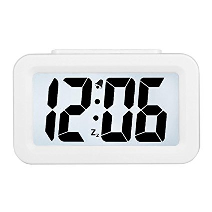 Hense Creative Nightlight Alarm Clock Bedside Desk Table Electronic Clock Battery Operated Mute Luminous Alarm Clock With Adjustable Light HA35 (White)