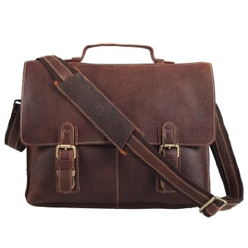 Polare Mens Genuine Leather Professional Messenger Bag Laptop Briefcase
