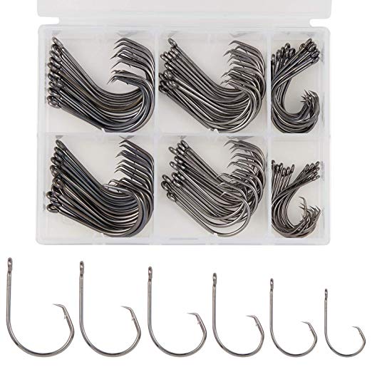 Bassfront 180 Pcs Octopus Circle Offset Point Fishing Hooks, 90 pcs Octopus Inline Point (Not Offset) Straight Eye Circle Hooks, in Assorted Sizes Tackle Box, for Saltwater and Freshwater