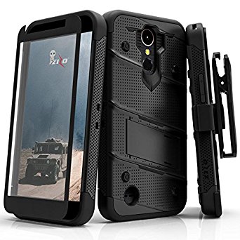 LG K20 Plus Case, Zizo [Bolt Series] w/ [LG K20 Plus Screen Protector] Kickstand [12 ft. Military Grade Drop Tested] Holster Belt Clip - LG Harmony