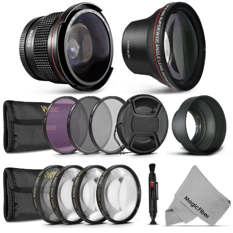 58MM Starter Accessory Kit for CANON EOS REBEL (T6i T6s T5i T4i T3i T3 T2i T1i XT XTi XSi SL1) - Includes: Altura Photo 0.43x Wide Angle & Altura Photo 0.35x Wide Angle Fisheye Lenses   Vivitar Filter Kit (UV, CPL, FLD)   Vivitar Macro Close-Up Set   Collapsible Lens Hood   Snap On Lens Cap   Lens Cleaning Pen   MagicFiber Microfiber Cleaning Cloth