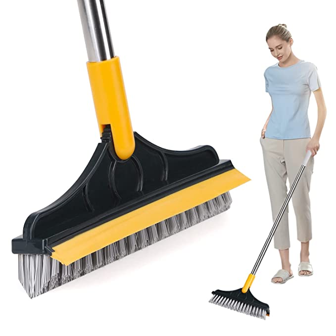 Crest Bathroom Cleaning Brush with Wiper 2 in 1 Tiles Cleaning Brush Floor Scrub Bathroom Brush with Long Handle 120° Rotate (Cleaning Brush)