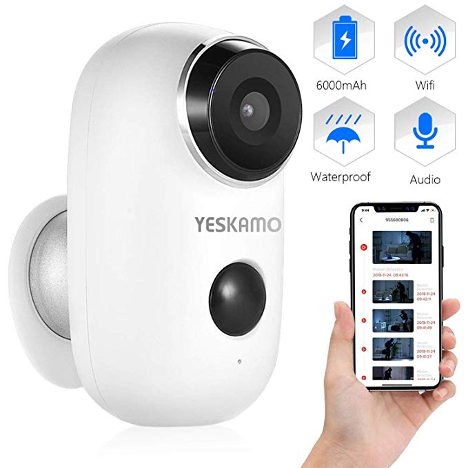 YESKAMO Wireless CCTV Camera Battery Powered 1080P Rechargeable Power Security Camera Outdoor For Home Wifi IP Surveillance System,2 Way Audio,Wide Angle, HD Night Vision,Support SD Card Slot & Cloud