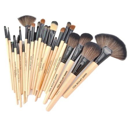 KUPOO 24 Pcs Professional Makeup Brush Cosmetic Set Kit with Case_Beige
