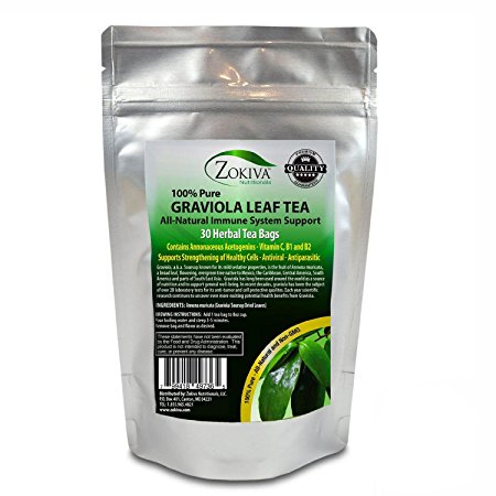 Graviola Tea (30 Bags) Soursop - Annona muricata - Guanabana - Premium Quality 100% Pure Leaf by Zokiva Nutritionals
