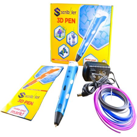 Scribbler 3D Pen V1 for Printing in the Air 3D Drawing Pen Art Tool with 3 Loops of Plastic Filament Refills in a nice Gift Box