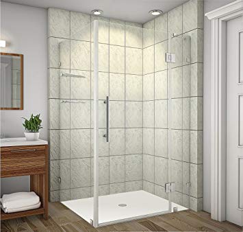 Aston Avalux GS Completely Frameless Shower Enclosure with Glass Shelves, 48" x 32" x 72", Brushed Stainless Steel