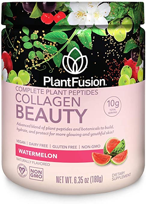 PlantFusion Collagen Beauty Plant Peptides Powder | Vegan Collagen Supplement for Skin Hydration, Elasticity, and More Glowing and Youthful Skin| Gluten-Free, Non-GMO | Watermelon, 6.35 Ounce