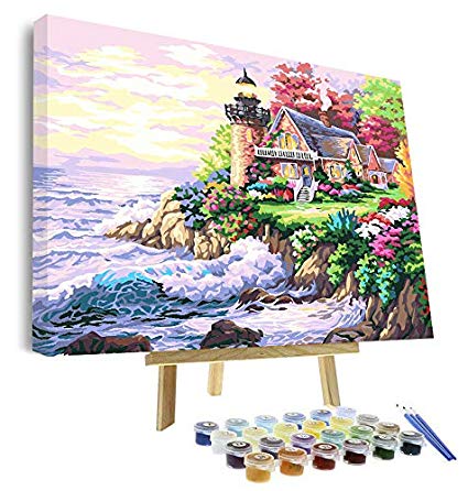 VIGEIYA DIY Paint by Numbers for Adults Include Framed Canvas and Wooden Easel with Brushes and Acrylic Pigment 15.7x19.6inch