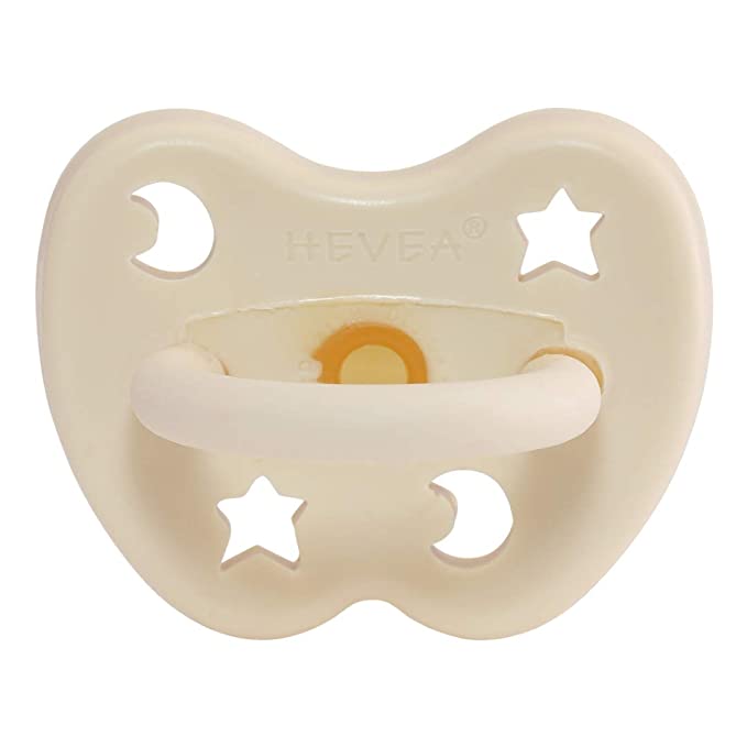 HEVEA Natural Rubber Pacifiers Cute Baby Colors All Food Grade and Plant Based, Completely bpa- and Plastic-Free, Soothing and Comfort (Milky White, 3-36 Months Round Teat Shape)