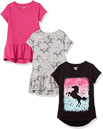 Spotted Zebra Girls and Toddlers' Short-Sleeve Tunic T-Shirts, Multipacks