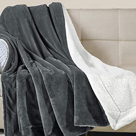 CozyLux Sherpa Fleece Blanket Twin Size Grey 60" x 80" Soft Lightweight Fuzzy Reversible Throws Cozy Warm Thick Plush Blankets Luxury Microfiber Winter Bed Blanket for Camping Couch Sofa Chair, Gray