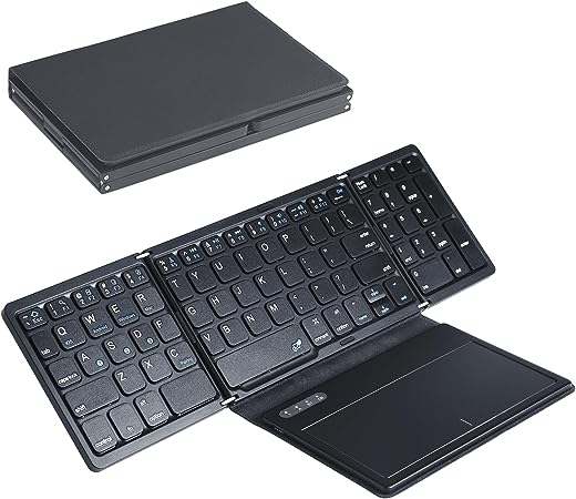 ZenRich Foldable Bluetooth Keyboard, Wireless Tri-Folding Portable Keyboard with Touchpad and NumberPad (Sync Up to 3 Devices), Ultra Slim Travel Keyboard for Windows iOS Android Mac, Black