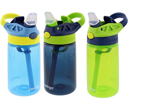 Contigo Kids Autospout Gizmo Water Bottles, 14oz (Nautical Blue/Navy Blue/Chartreuse)