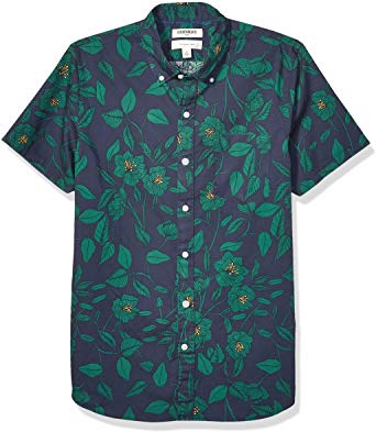 Amazon Brand - Goodthreads Men's Slim-Fit Short-Sleeve Printed Poplin Shirt