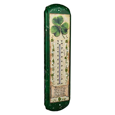 Old Irish Blessing Green Shamrock 17 Inch Tin Indoor Outdoor Thermometer