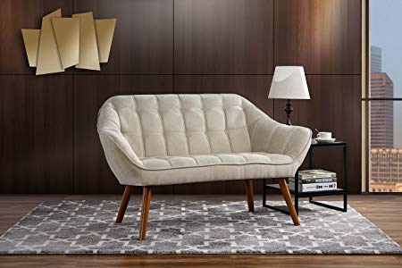 Couch for Living Room, Tufted Linen Fabric Love Seat (Beige)