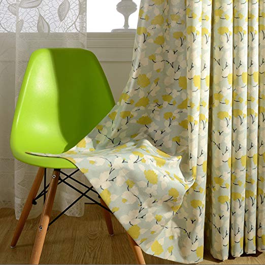 VOGOL Print Curtains Window Room Grommet Curtain Drapes for Bedroom and Living Room, Set of 2 Panels, W52 x L63 inch,White and Yellow Floral in Light Blue