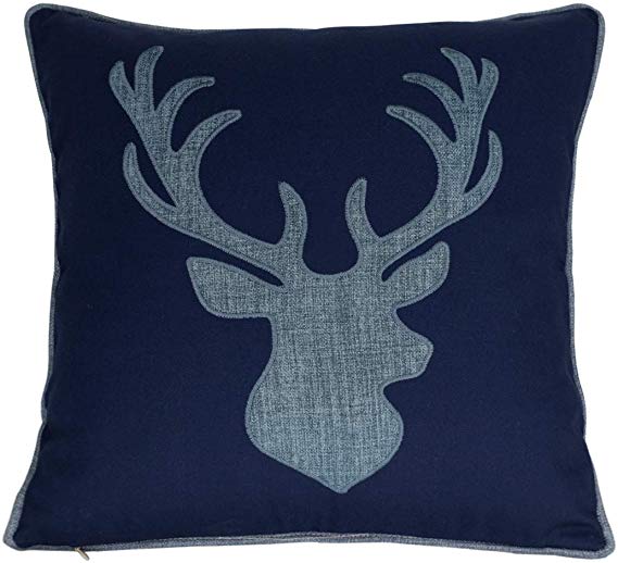 Millianess Navy Cotton Pillow Case Decorative Deer Head Pillow Cover for Sofa Cushions Covers 18x18 Inches (Navy)