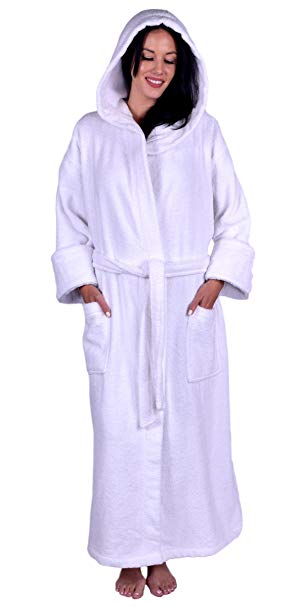 Turquoise Textile Terry Hooded Unisex Robe, 100% Turkish Natural Soft Cotton, Made In Turkey