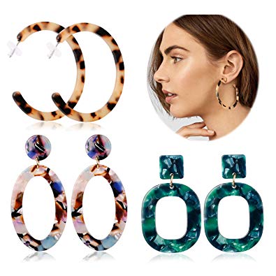Adramata Acrylic Hoop Dangle Earrings for Women Girls Bohemian Statement Resin Earring Jewelry