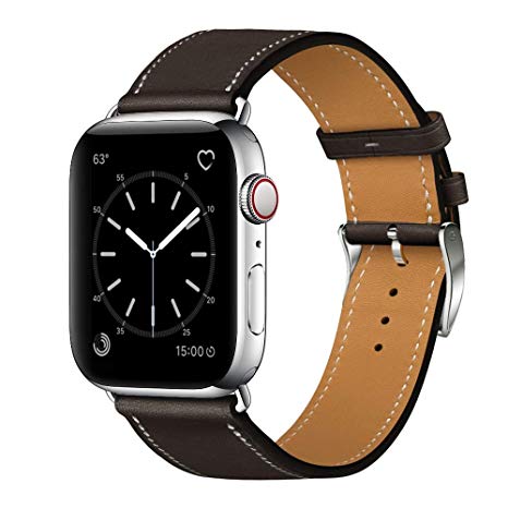MARGE PLUS Compatible with Watch Band 38mm 40mm, Genuine Leather Watch Strap Compatible with Watch Series 4 (40mm) Series 3 Series 2 Series 1 (38mm) Sport and Edition, Ebony