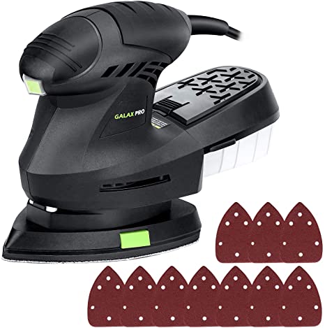 GALAX PRO Electric Orbital Sander,12000 OPM Mouse Detail Sander with 10 Pieces Sandpapers, 1.6 A Hand Sander with Power Cord and Dust Collection System (QD6306C)