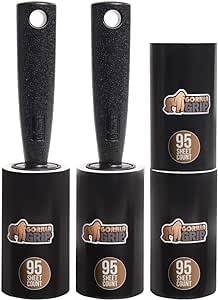 Gorilla Grip Extra Grippy Lint Rollers, 380 Large Easy Tear Sheets, 2 Comfort Handles   4 Refillable Rolls Included, Pet Hair Remover Brush, Clothes Furniture, Dog, Cat Animal Friendly Reusable Roller