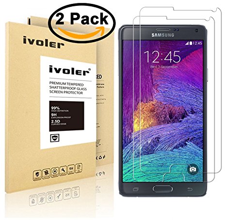 [2 Pack] iVoler [Tempered Glass] Screen Protector for Samsung Galaxy Note 4, [0.2mm Ultra Thin 9H Hardness 2.5D Round Edge] with Lifetime Replacement Warranty