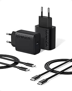 25W USB-C Ultraschnelles Ladegerät, Anker Schnellladegerät mit USB-C Kabel, Unterstützt PPS-Schnellladen für Galaxy S23 Ultra/ S23 /S23/S22/S21 / Note 20 und Mehr (2er-Pack, 2X 1,5m Kabel enthalten)