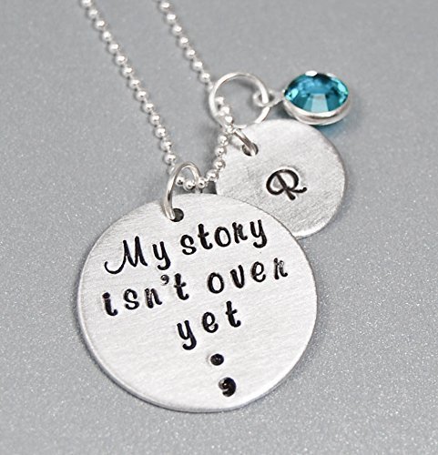 Hand Stamped Jewelry, Sterling Silver Semicolon Necklace, Semicolon Jewelry My Story Isn't Over Yet Necklace Semicolon Project