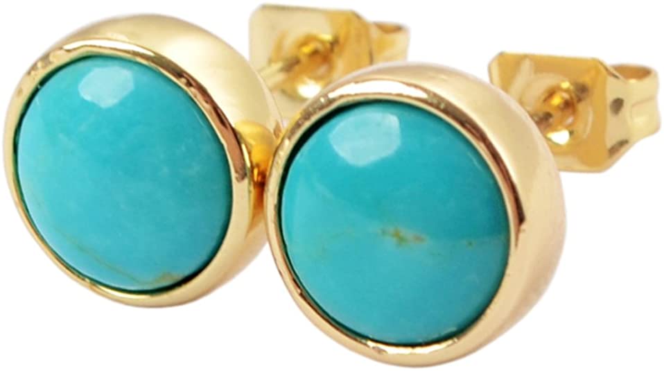 ZENGORI 1 Pair 9MM Gold Plated Round Multi-kind Stone Stud Earrings for Women