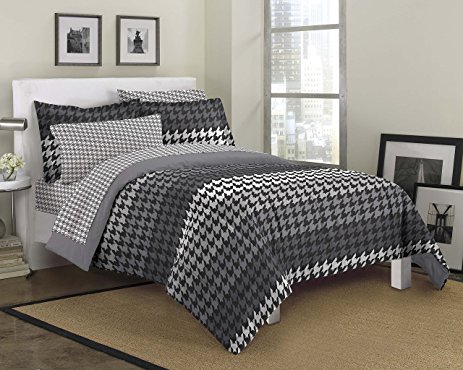Loft Style Houndstooth Ultra Soft Microfiber Bedding Comforter Set, Gray, Queen