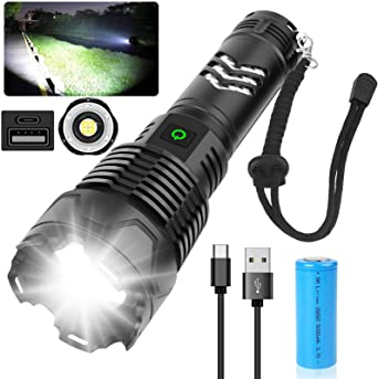 Rechargeable LED Flashlights High Lumens, 120000 Lumen Super Bright Powerful Tactical Flashlight, Type-C Fast Charge, 5 Light Modes, Zoomable, IPX6 Waterproof for Outdoor Camping Emergencies