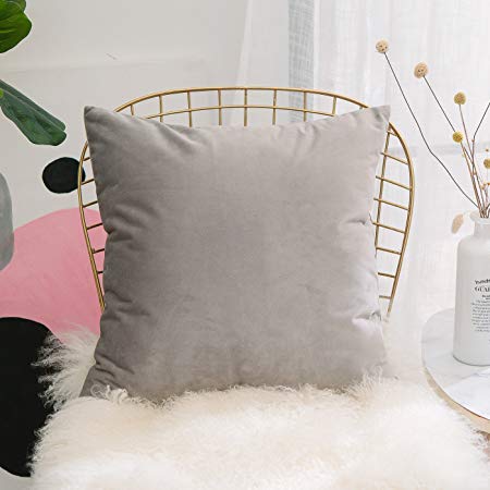 Home Brilliant Decorative Ultra Soft Velvet Cushion Cover Euro Throw Pillowcase Cover for Teen Girls Kids Baby, 24 x 24 inches(60x60 cm), Light Grey