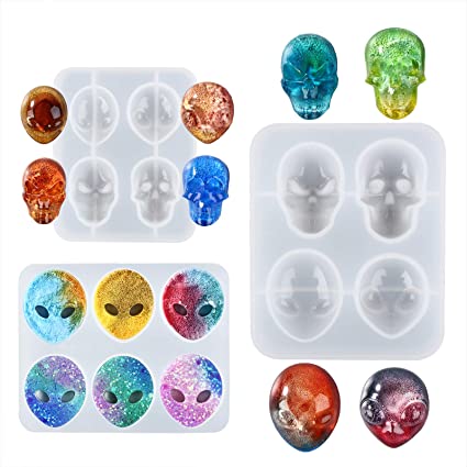 LET’S Resin 3PSC Alien Skull Resin Molds, Silicone Alien Resin Molds with Epoxy Resin Skull Molds, Jewelry Silicone Molds for Pendant, Necklace, Resin Crafts DIY