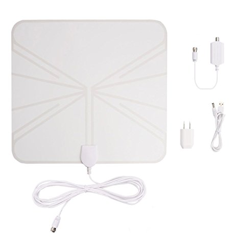 HDTV Indoor Antenna - Pa 50 Miles Digital TV Antenna with Detachable Amplifier Power Supply for the Highest Performance and 13ft Coax Cable - White